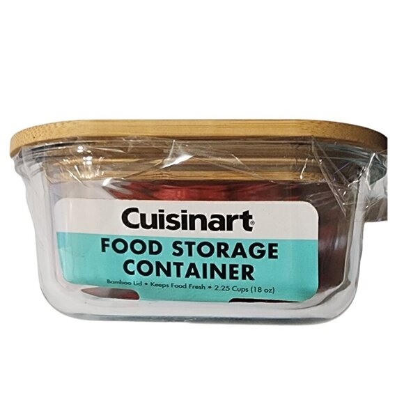 Cuisinart Glass Storage Container with Bamboo Lid Square Microwave Oven 5x5 New - Picture 2 of 13